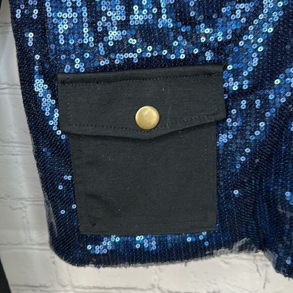 Lumière Black and Blue Sequin Zip Up Jacket Size Large - Picture 3 of 7